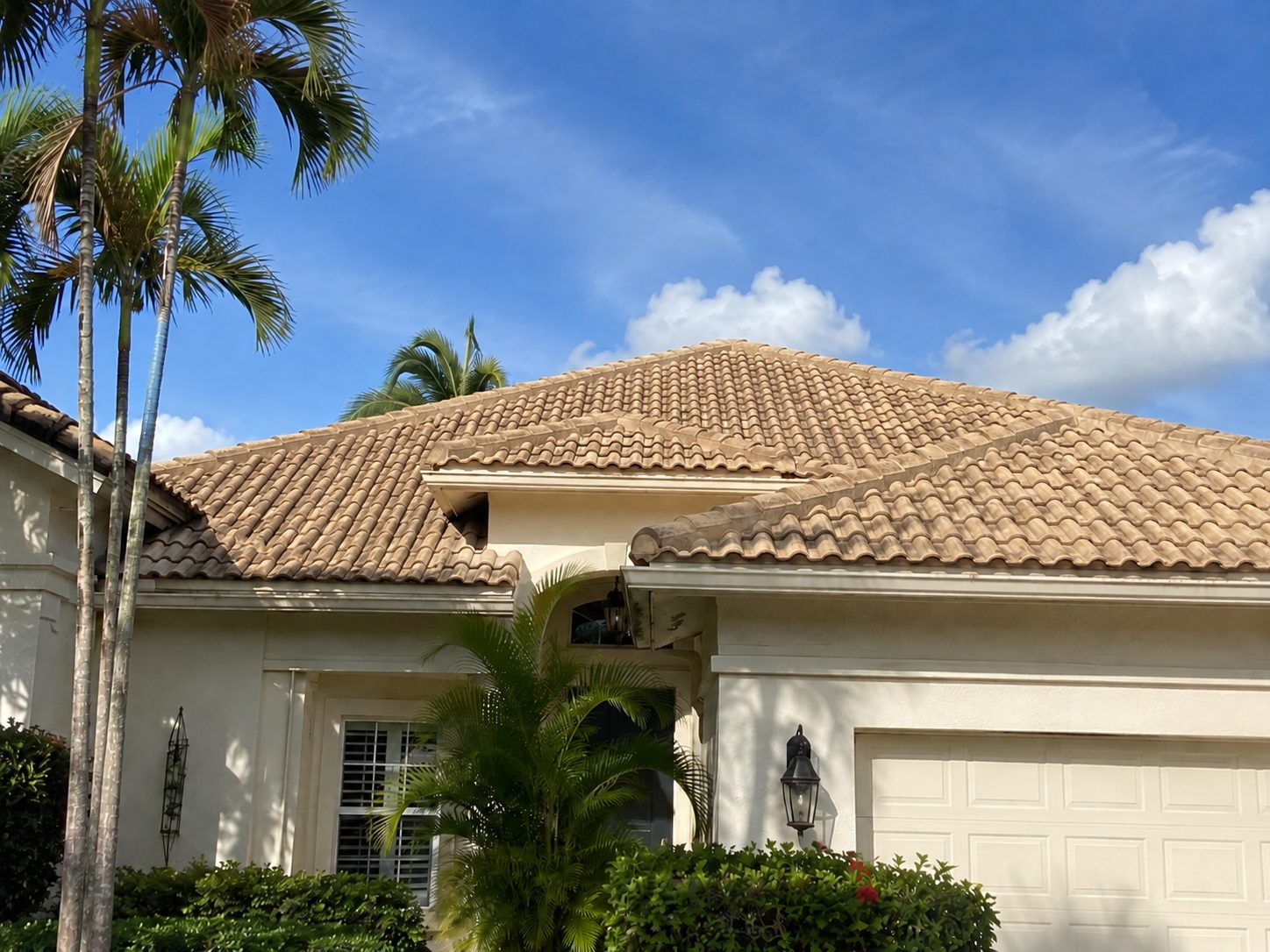 Tile roof after soft washing — clean terracotta tiles